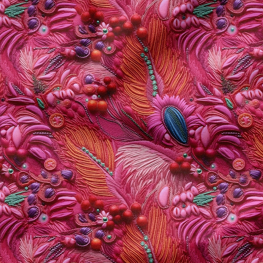 Fuchsia Sequin Feathers Fabric
