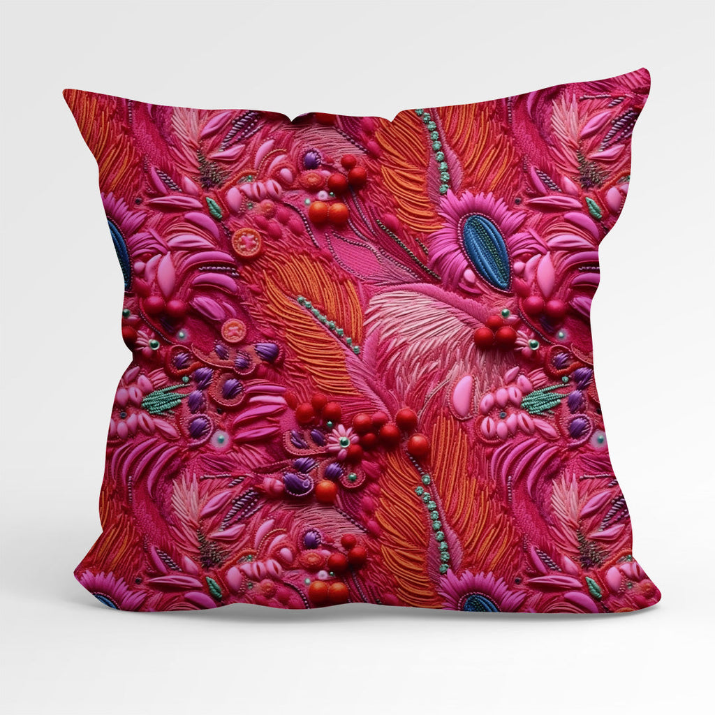 Fuchsia Sequin Feathers Fabric