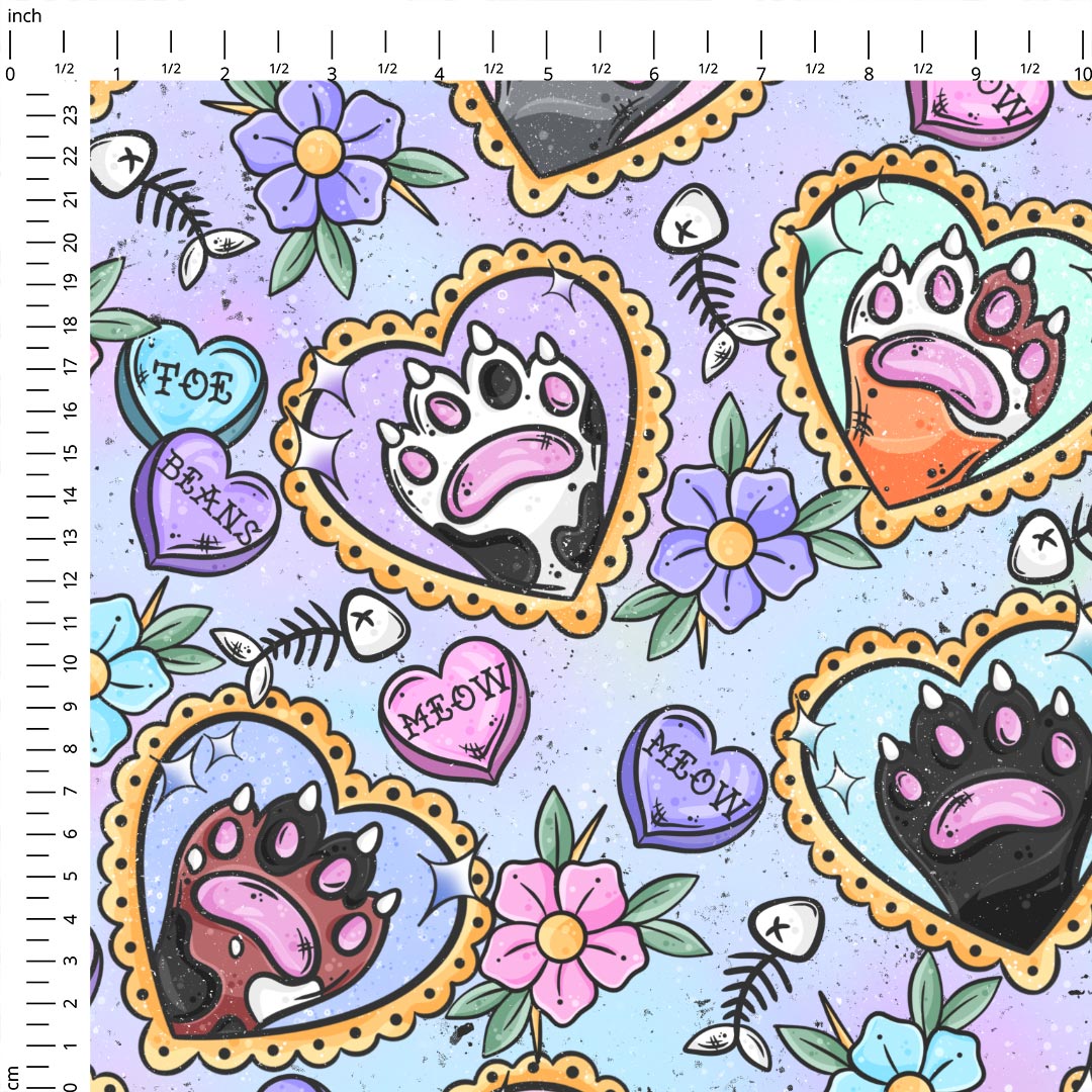Cat Paws Tattoo Hearts Fabric