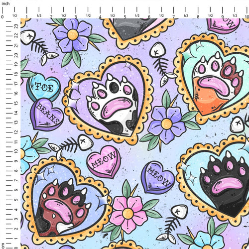 Cat Paws Tattoo Hearts Fabric