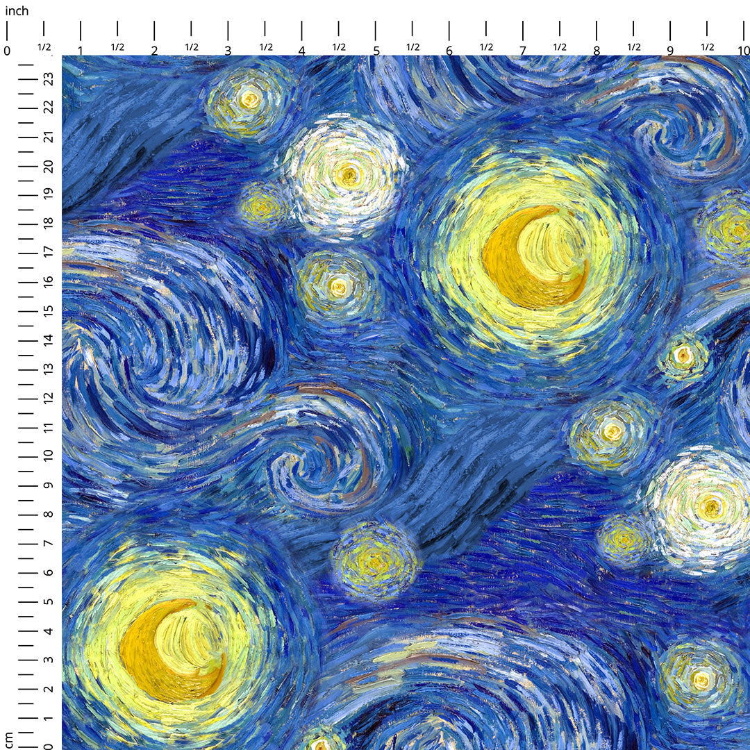 Van Gogh inspired Starry Night Print On Demand fabric available on 13 fabric bases