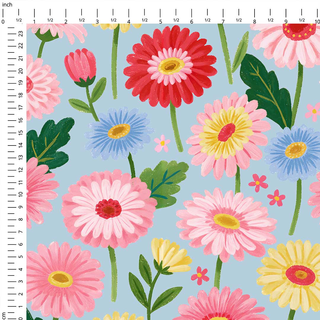 Gerbera Blue Fabric