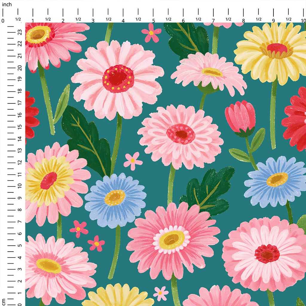 Gerbera Teal Fabric