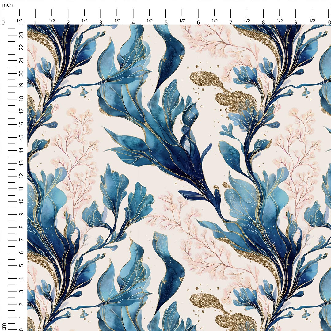 Gilded Sea Plants Waves Fabric