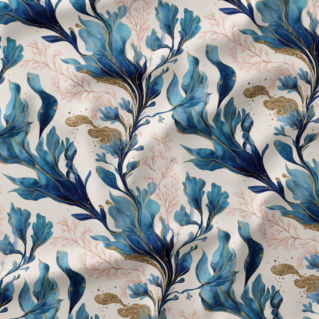 Gilded Sea Plants Waves Fabric