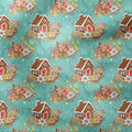 Gingerbread House Teal Fabric
