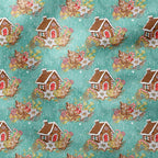 Gingerbread House Teal Fabric