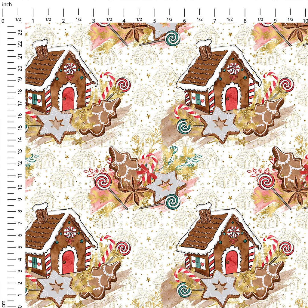 Gingerbread House White Fabric