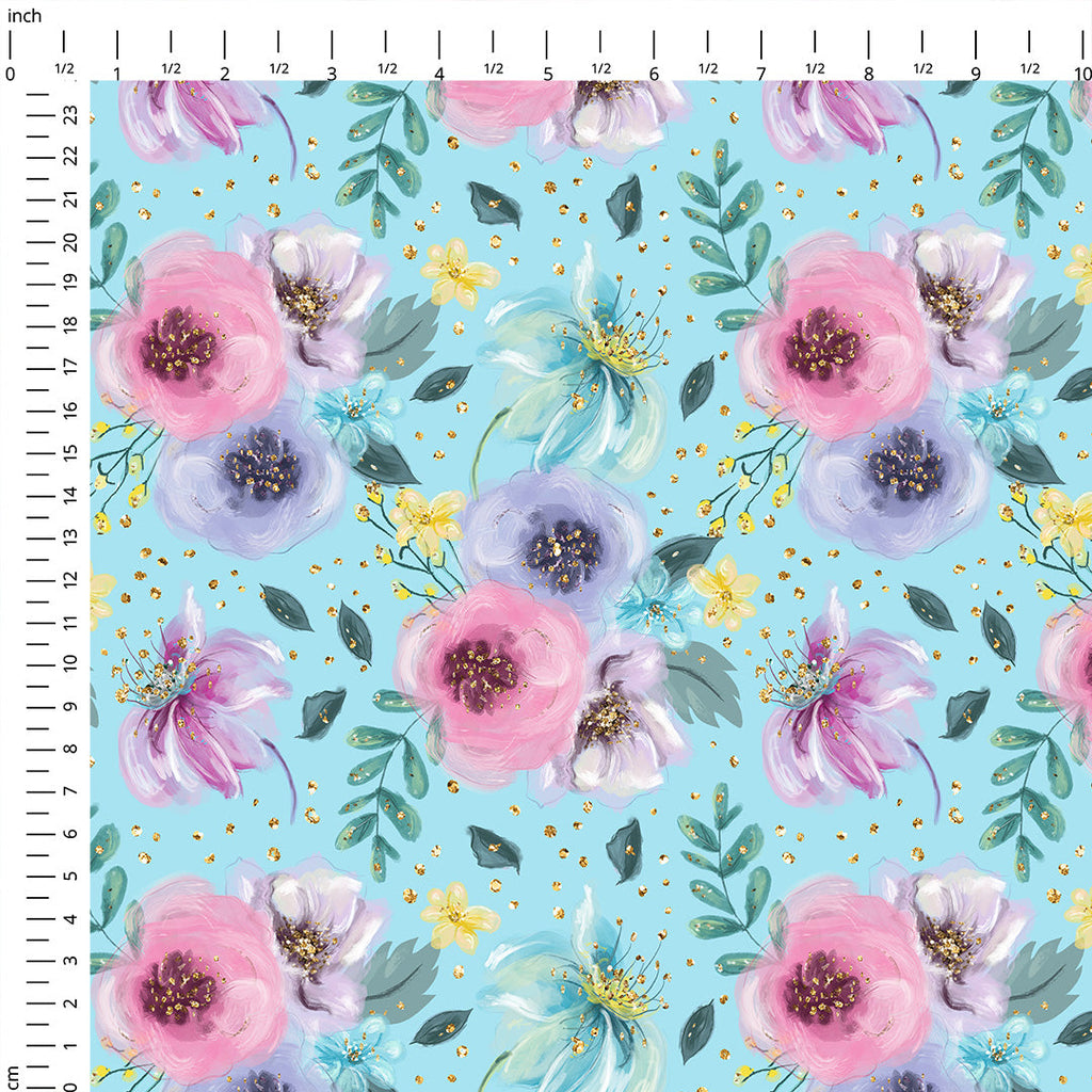 Glitter Floral Blue Fabric