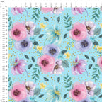 Glitter Floral Blue Fabric