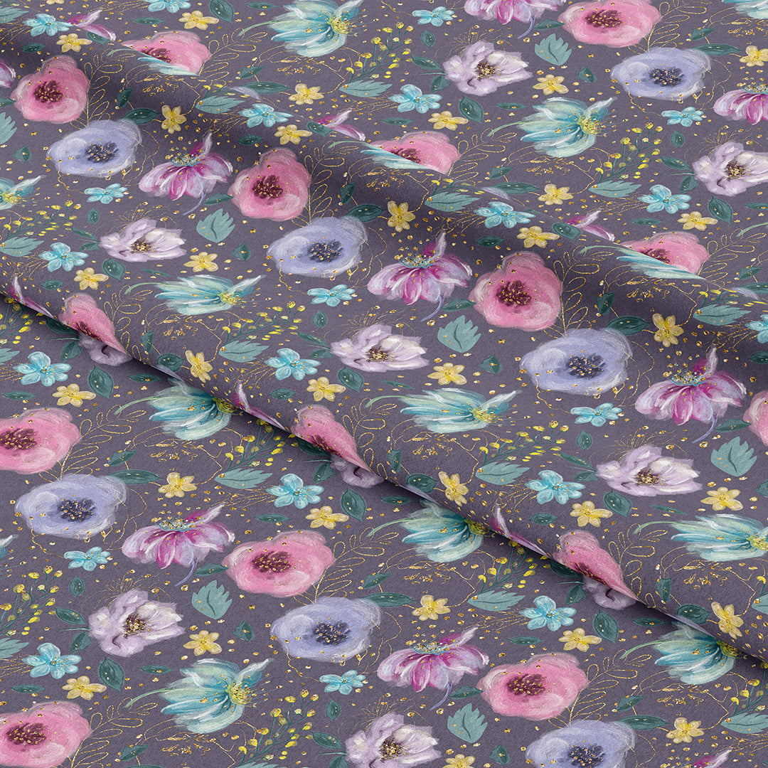 Glitter Floral Purple Fabric
