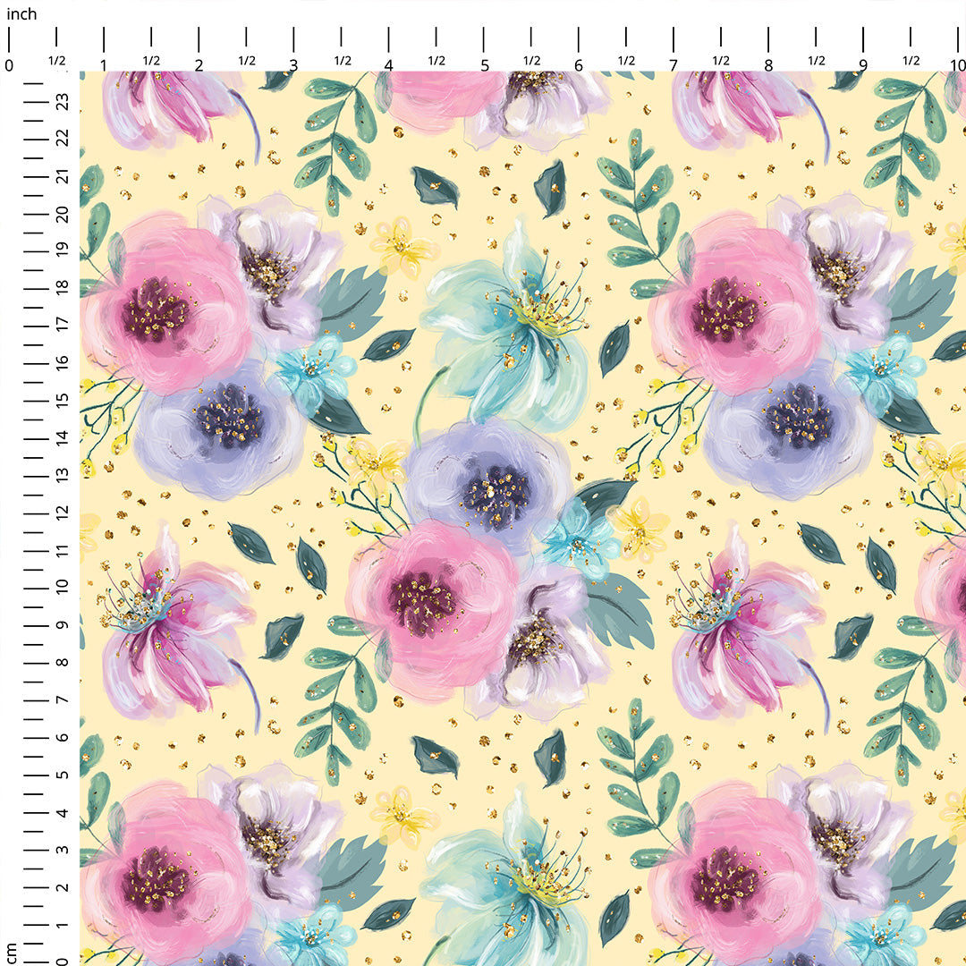 Glitter Floral Yellow Fabric