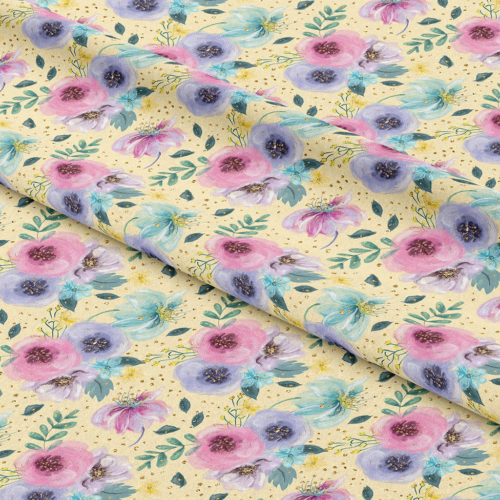 Glitter Floral Yellow Fabric