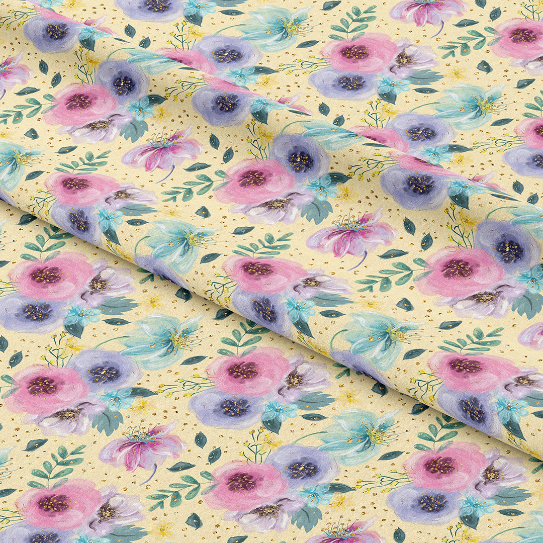 Glitter Floral Yellow Fabric