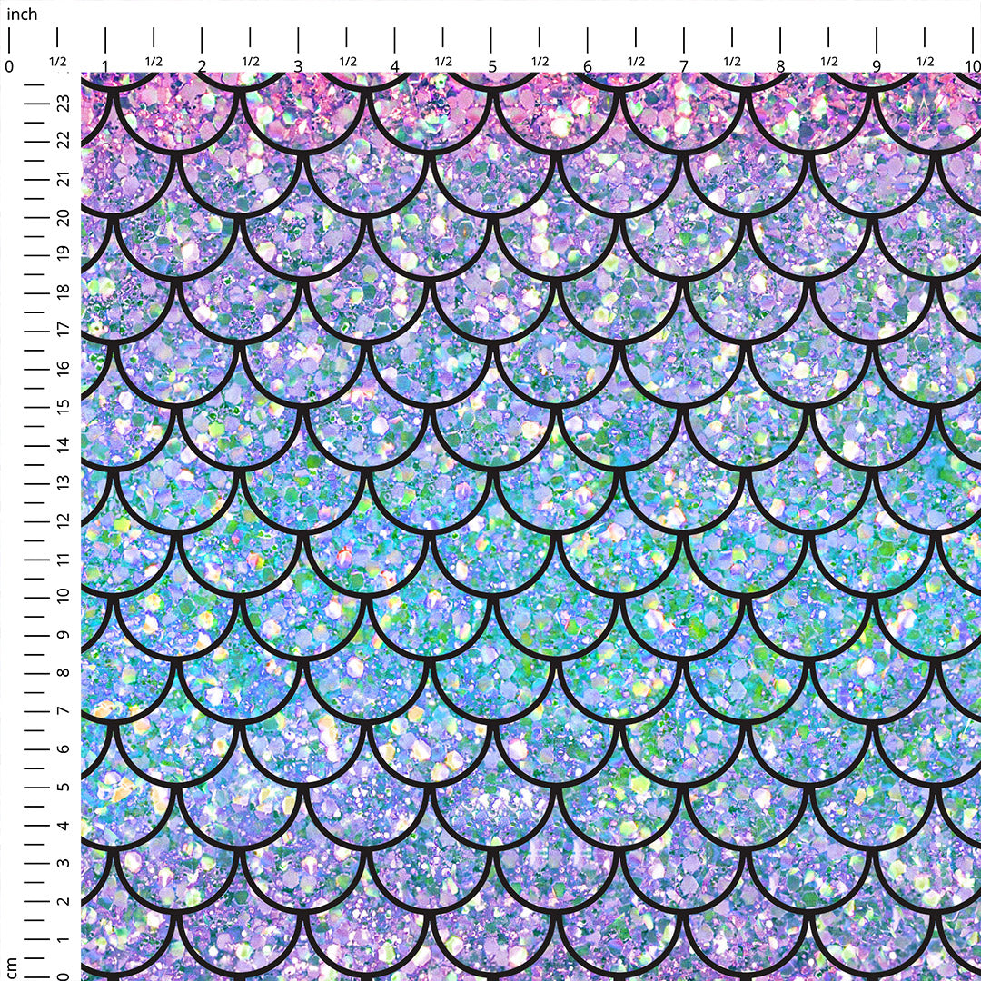 Glitter Scales Pink Blue Fabric
