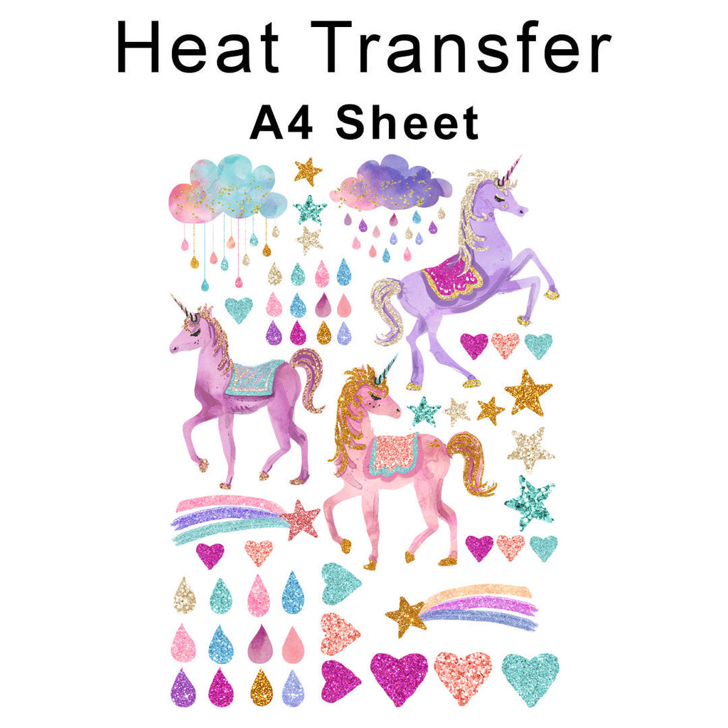 Glitter Unicorns A4 Mix Set Iron on fabric heat transfer DTF-160