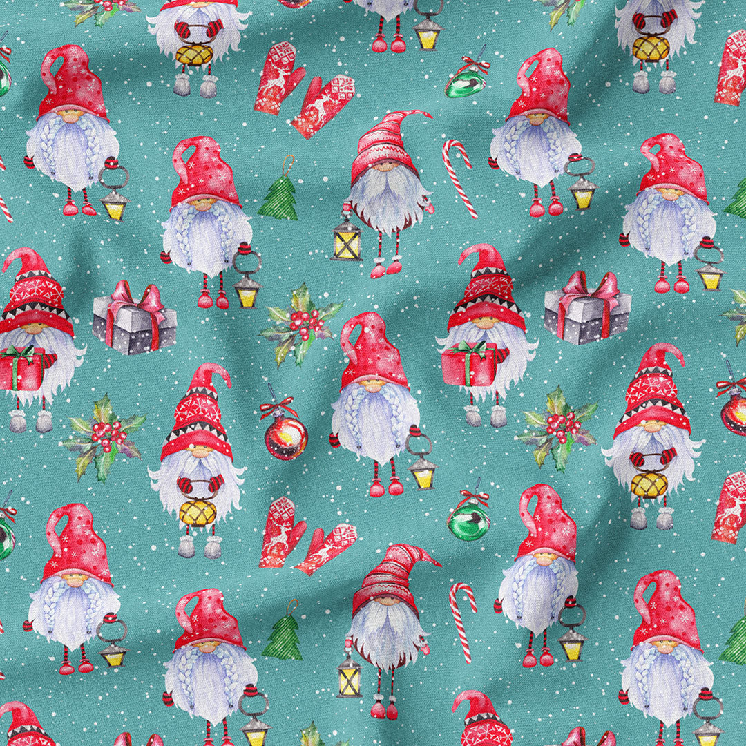Gnomes Teal Fabric