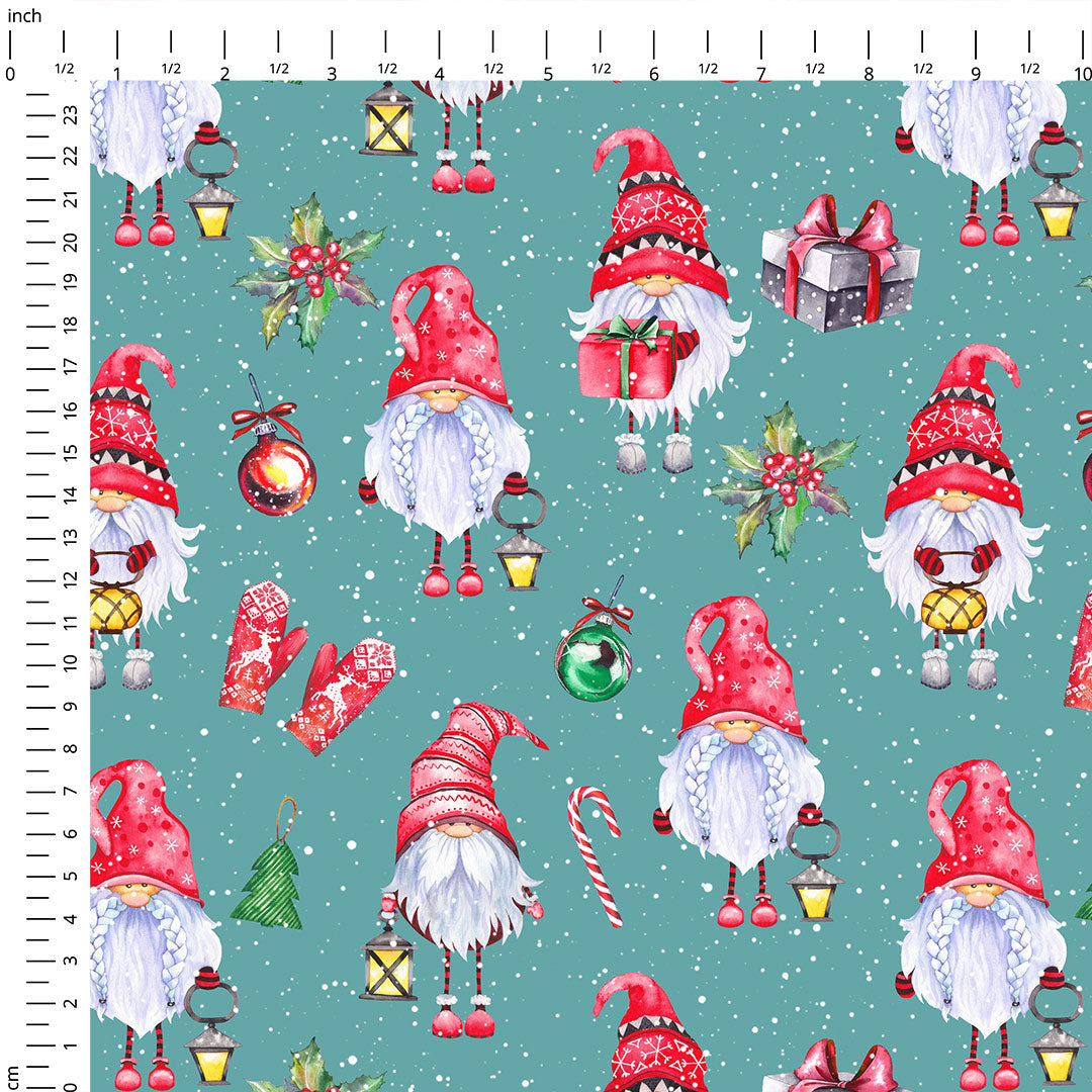 Gnomes Teal Fabric