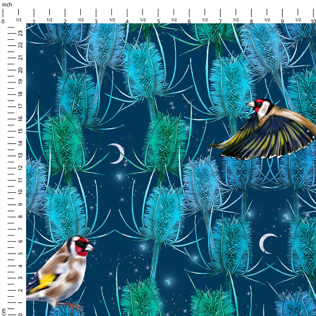Goldfinches Blue Fabric