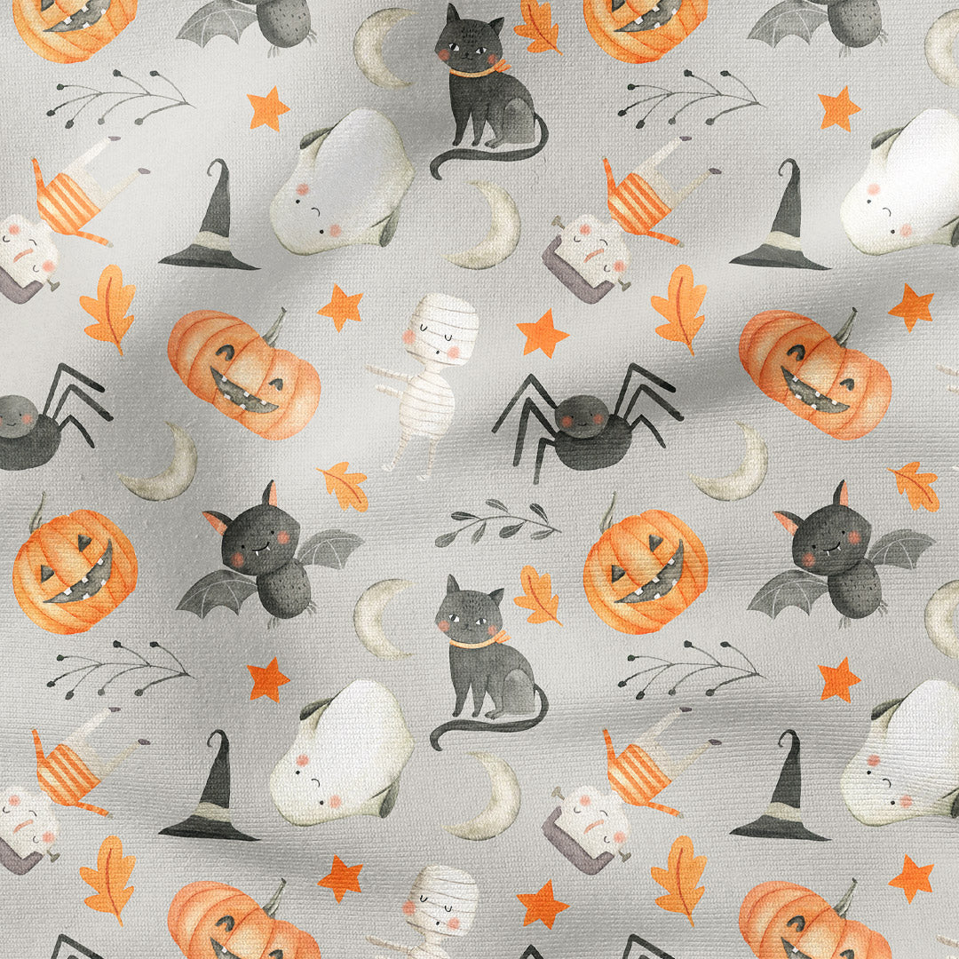 Grey Watercolour Halloween Fabric