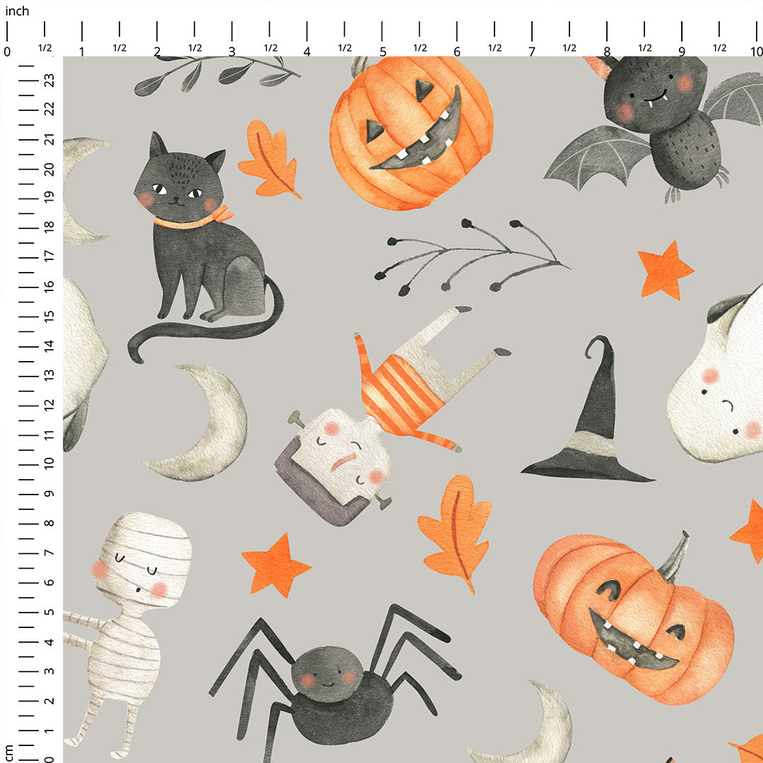 Grey Watercolour Halloween Fabric