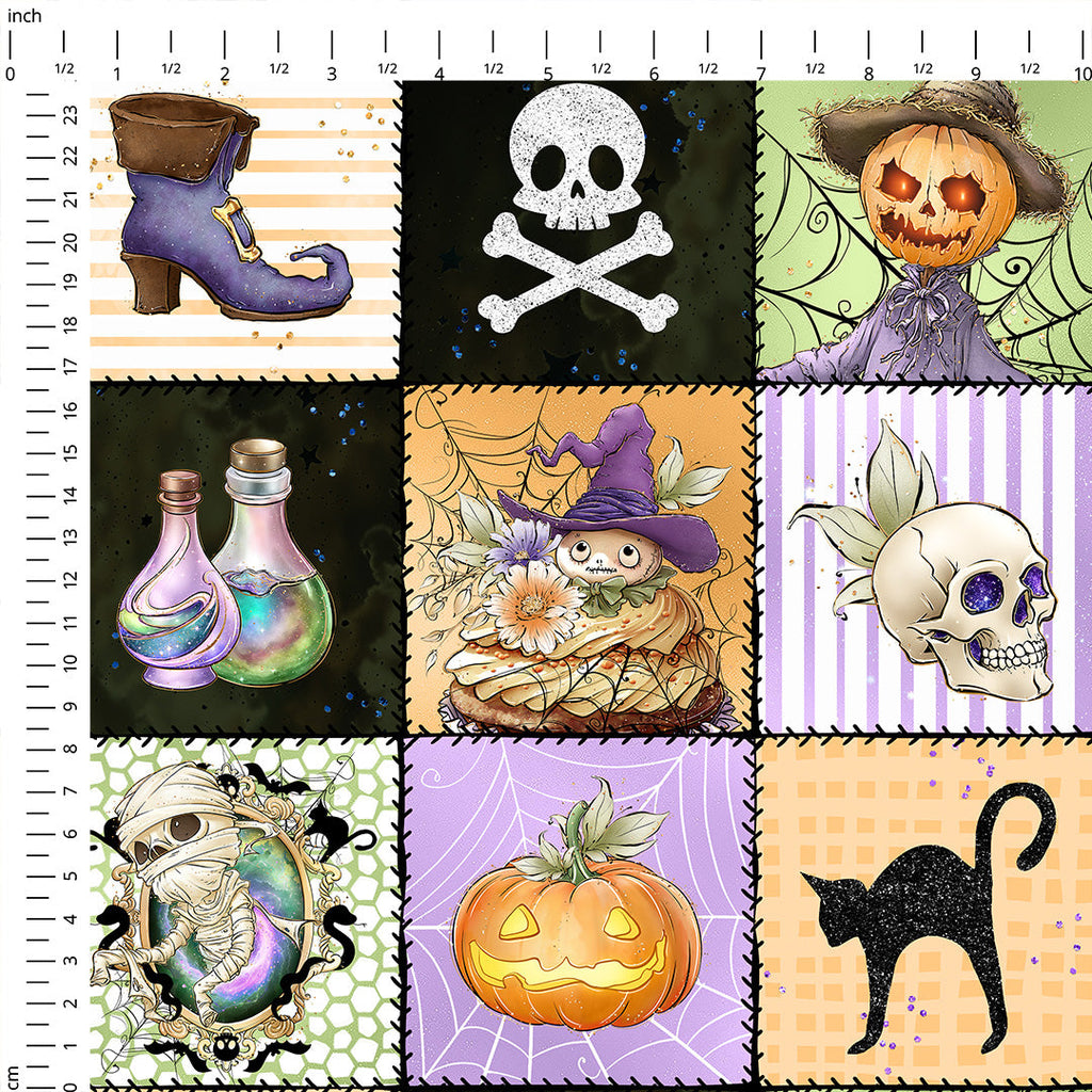Halloween Mashup Patches Fabric
