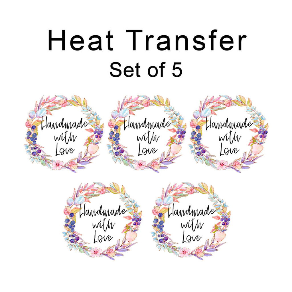 Set of 5 Handmade With Love Wreath Set Iron on Fabric Heat Transfer DTF-383