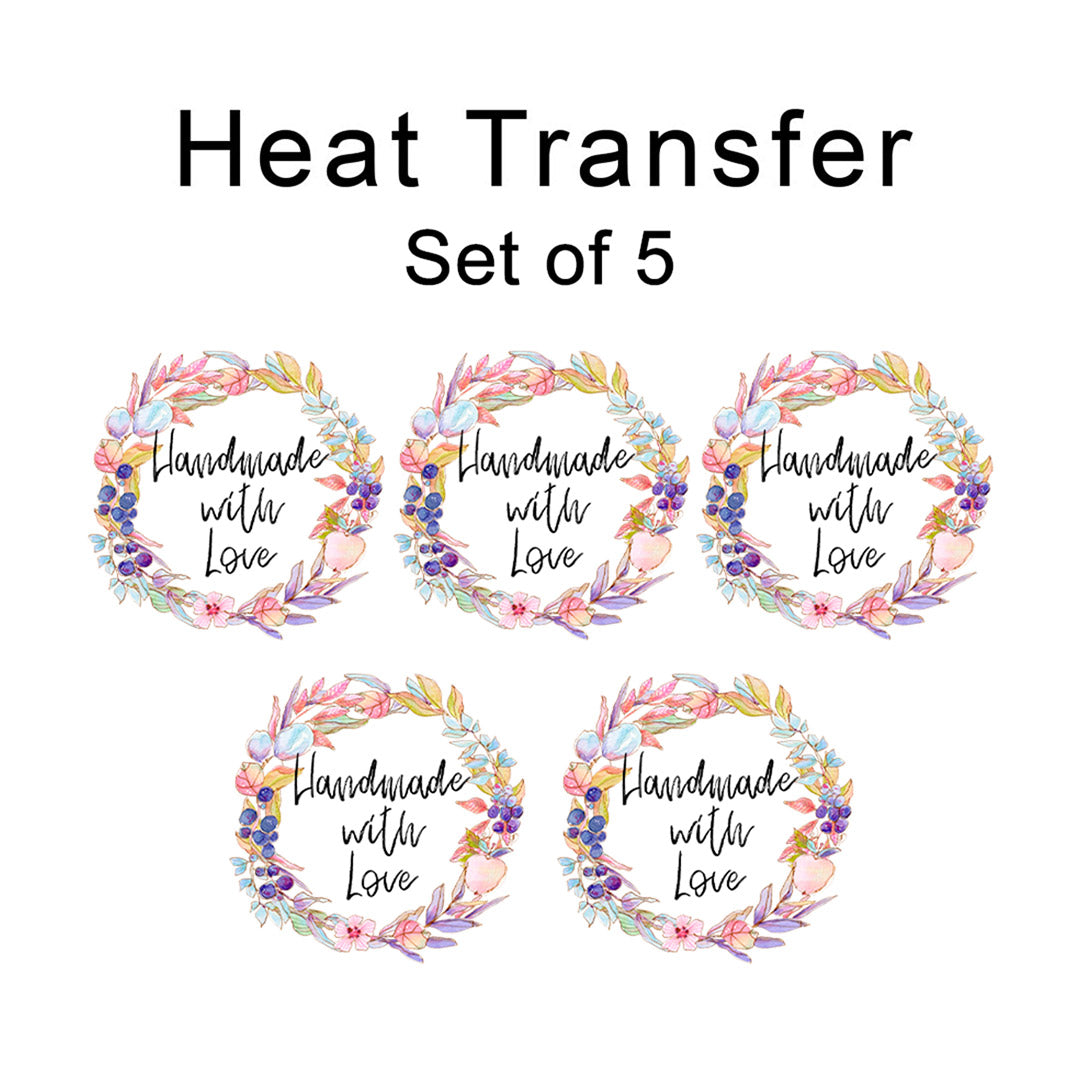 Set of 5 Handmade With Love Wreath Set Iron on Fabric Heat Transfer DTF-383