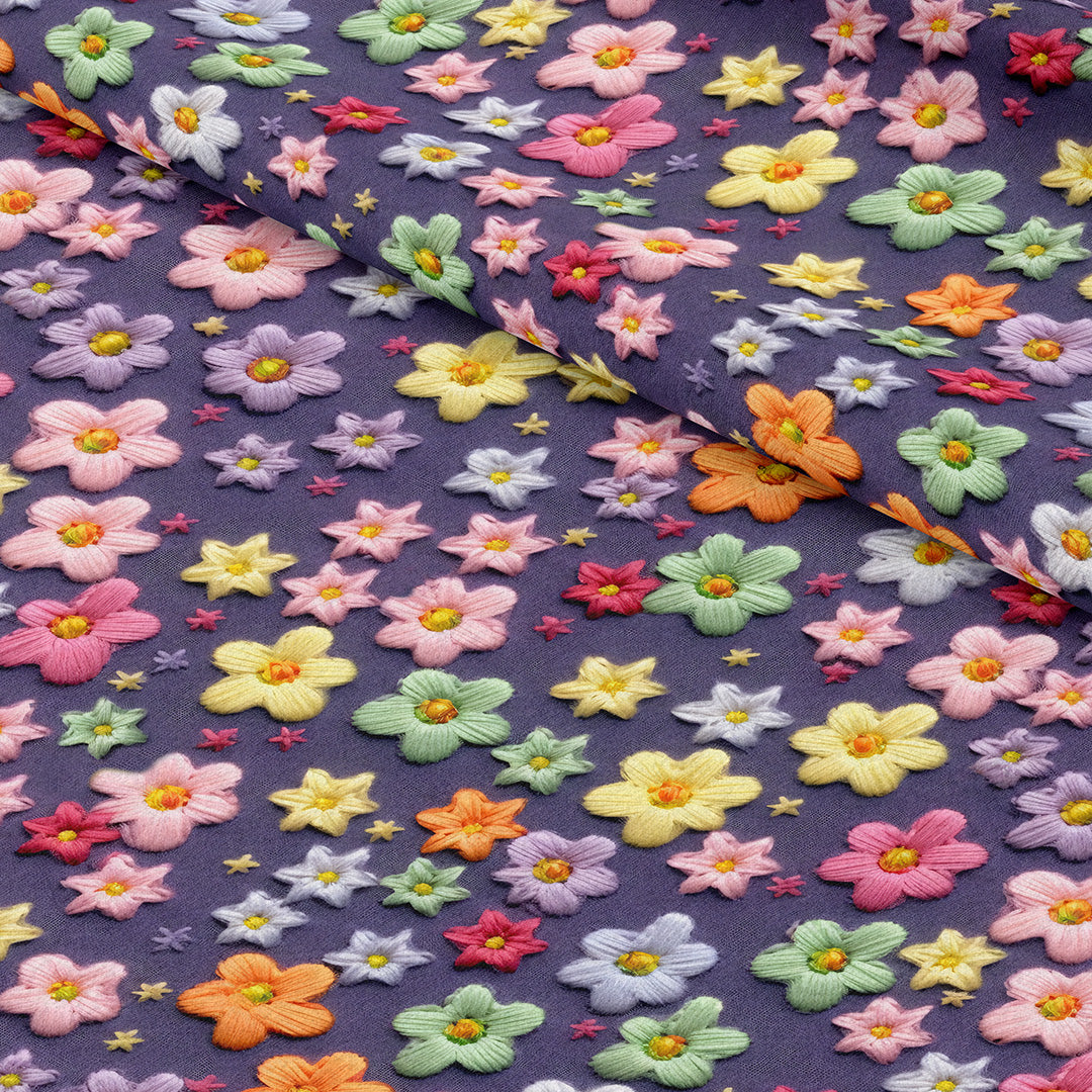 Happy Ditsy Flowers Embroidery Fabric