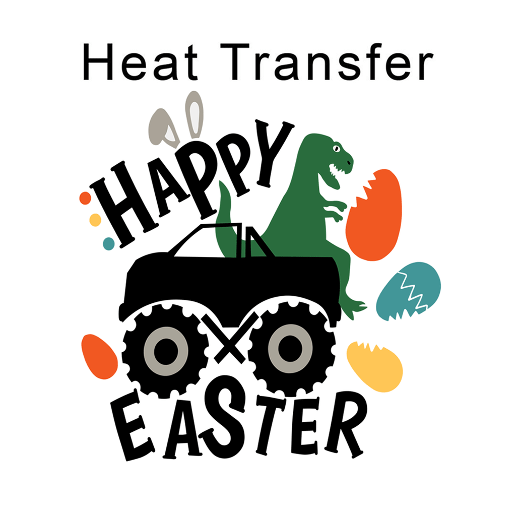 Happy Easter Dino Tractor Iron on Fabric Heat Transfer DTF-108