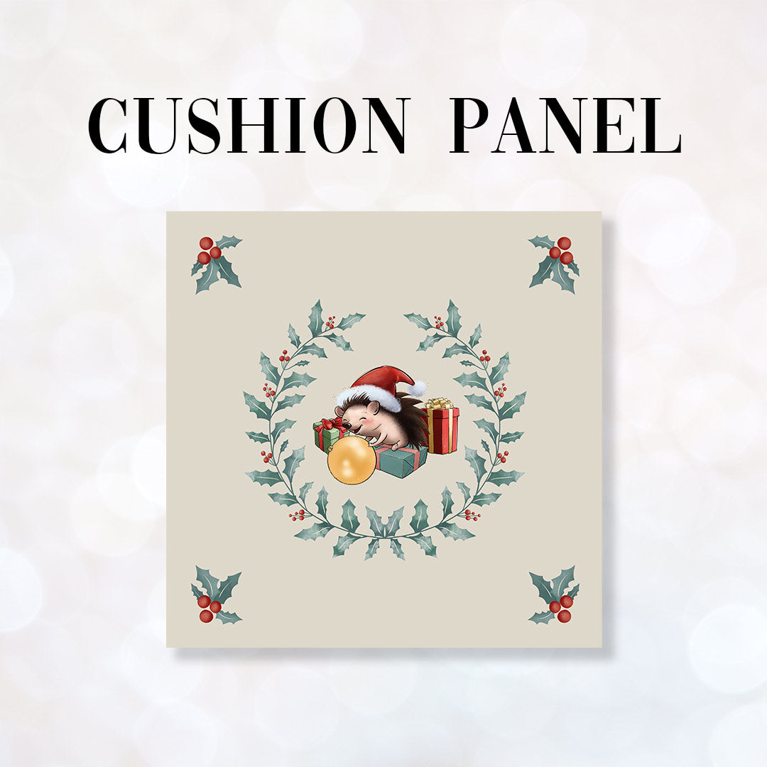 CUSHION Fabric Panel Hedgehog Wreath