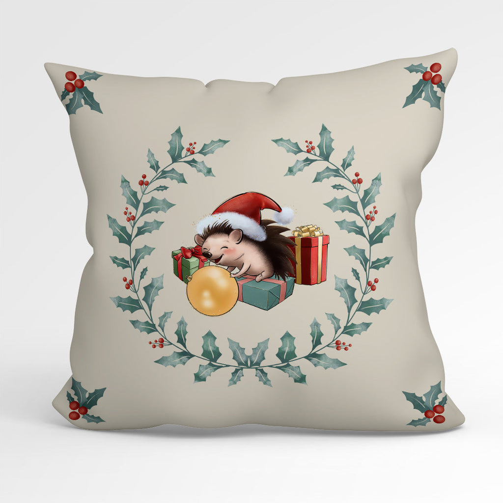 CUSHION Fabric Panel Hedgehog Wreath