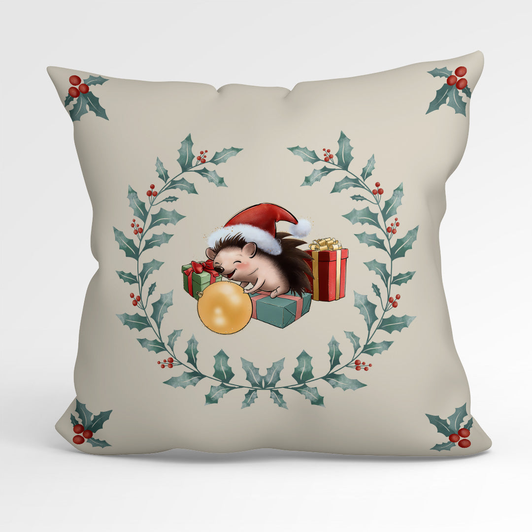CUSHION Fabric Panel Hedgehog Wreath