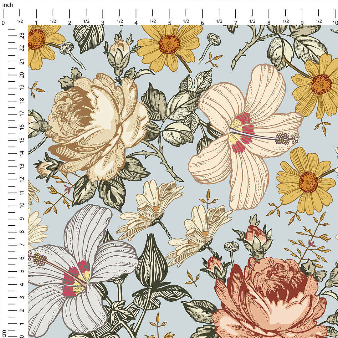 Hibiscus Blue Fabric