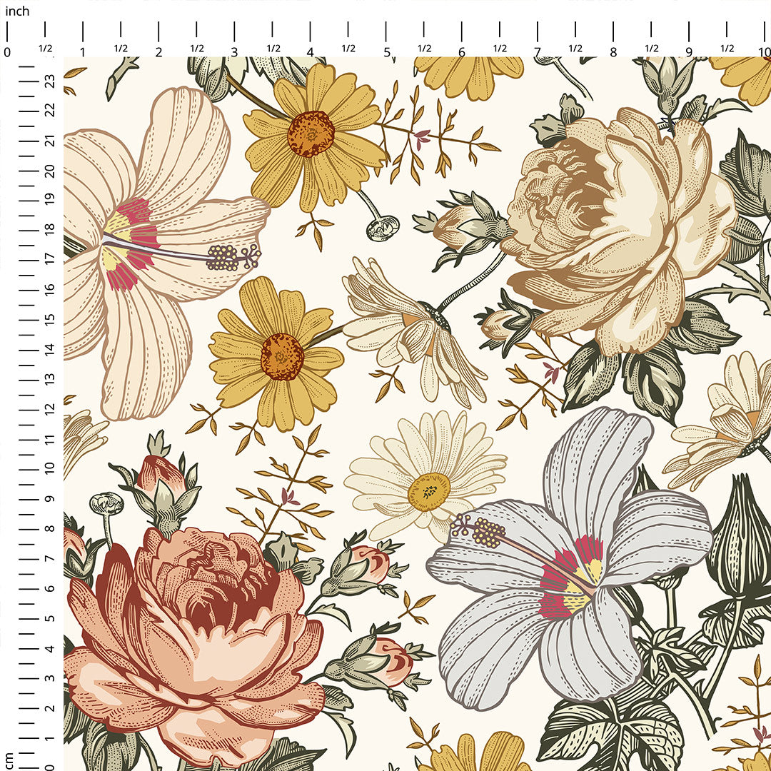 Hibiscus Cream Fabric