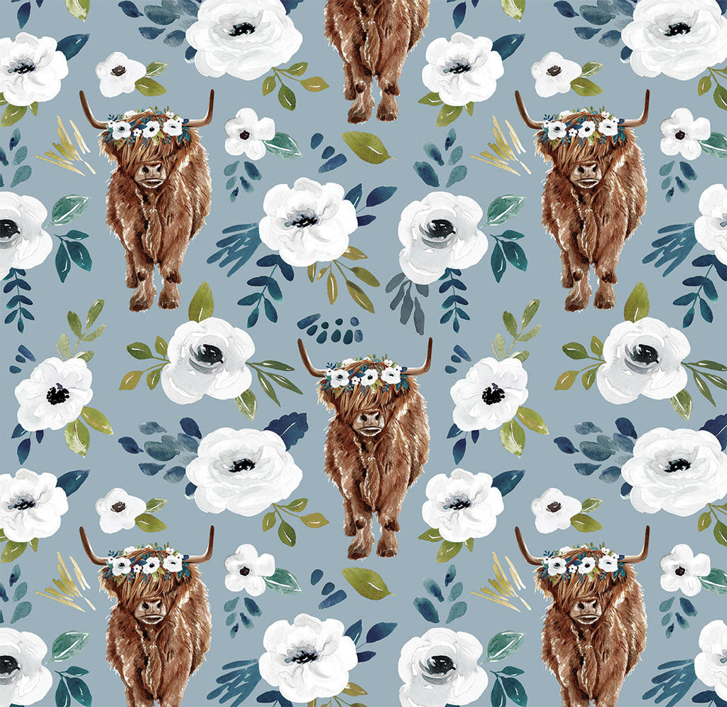 Highland Cows Blue Fabric