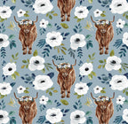 Highland Cows Blue Fabric