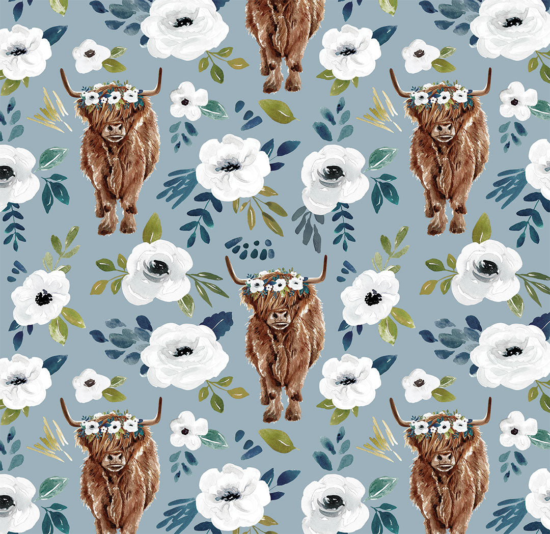 Highland Cows Blue Fabric