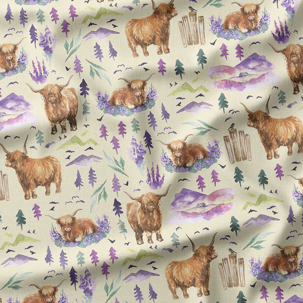 Highland Cow Vanilla Fabric