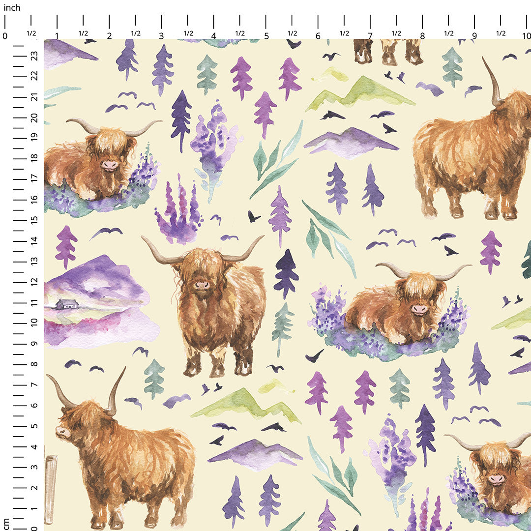 Highland Cow Vanilla Fabric