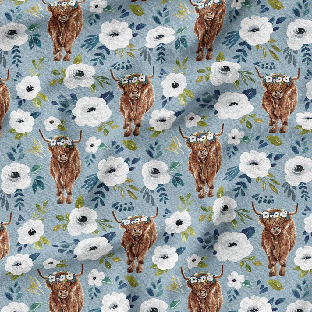 Highland Cows Blue Fabric