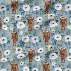 Highland Cows Blue Fabric