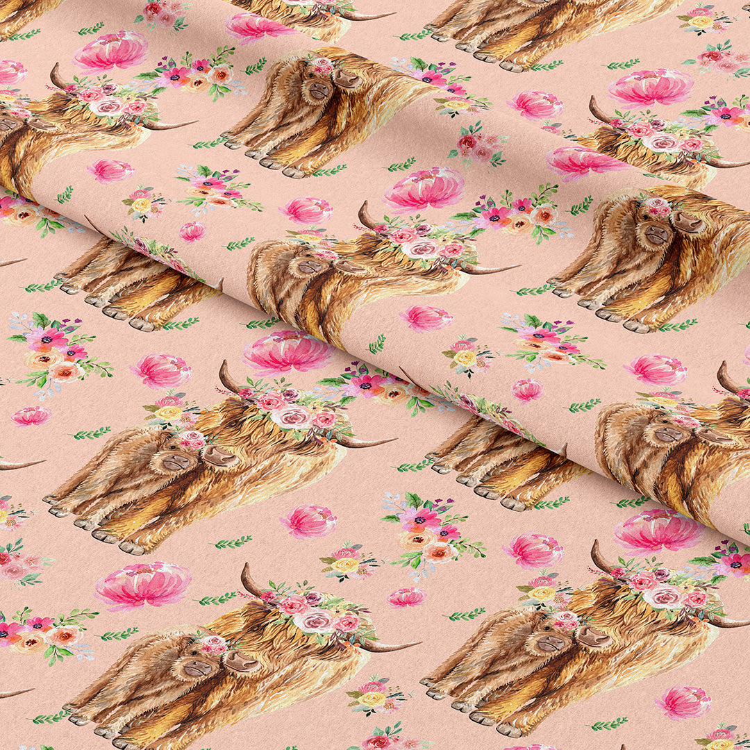 Highland Cows Pink Fabric