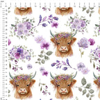 Floral Highland Cow Fabric