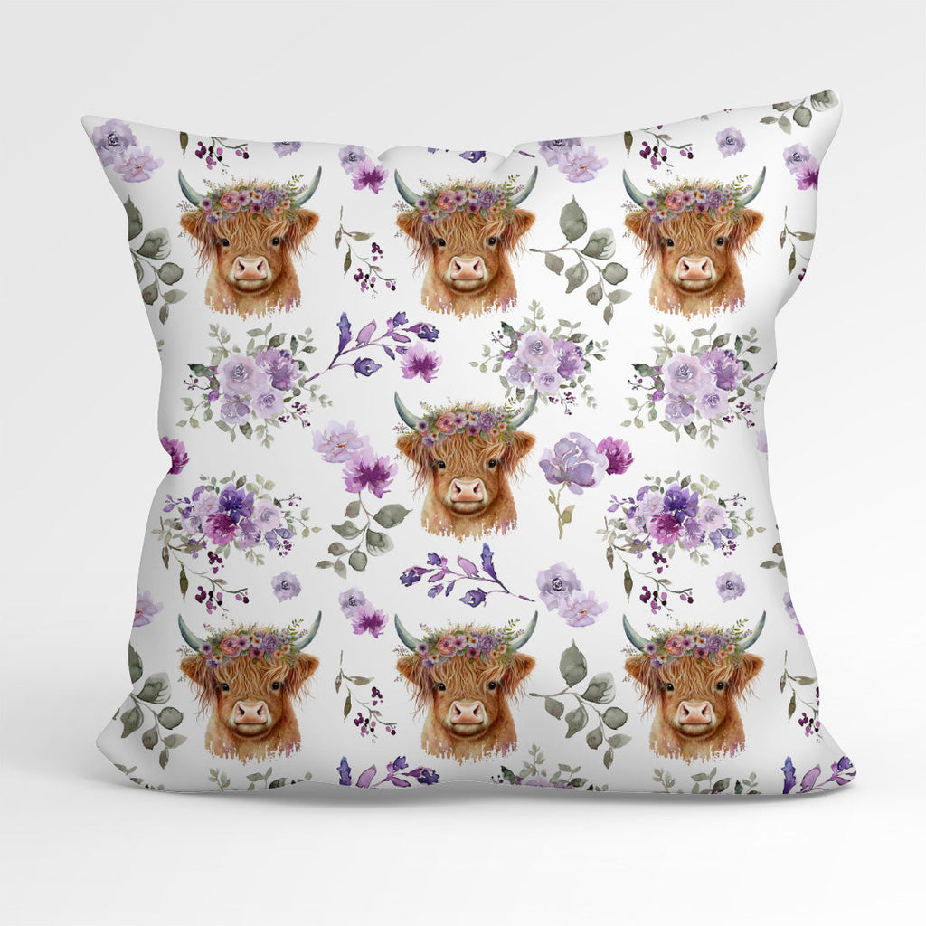 Floral Highland Cow Fabric
