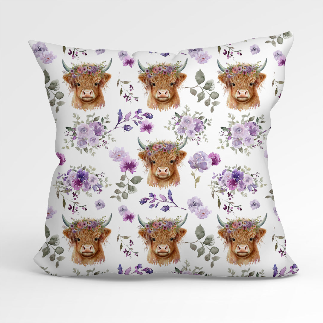 Floral Highland Cow Fabric