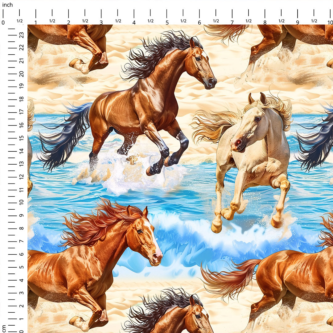 Horses Sea and Sand Fabric