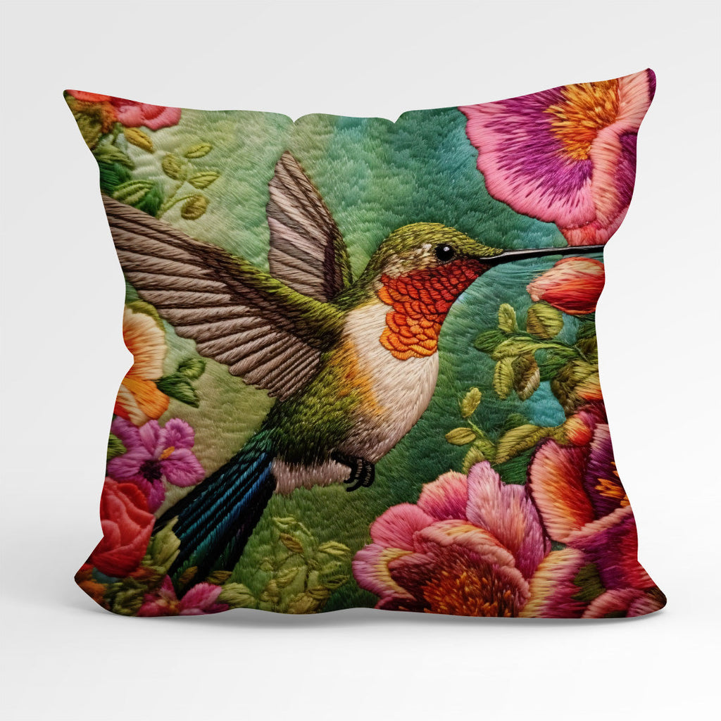 CUSHION Fabric Panel Embroidered Hummingbird 1 CP-1261