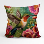 CUSHION Fabric Panel Embroidered Hummingbird 1 CP-1261