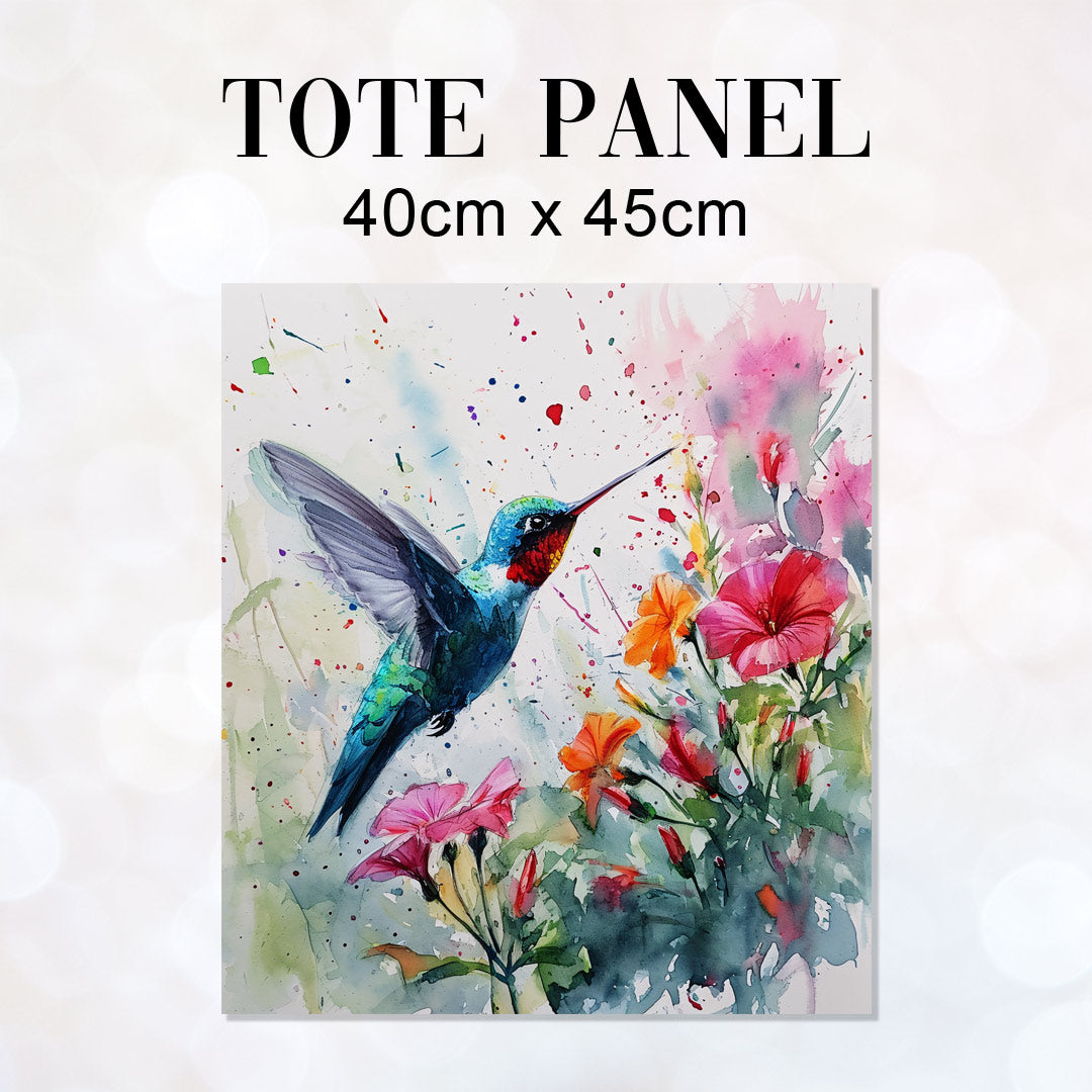 TOTE Fabric Bag Panel Hummingbird and Flowers TP-213